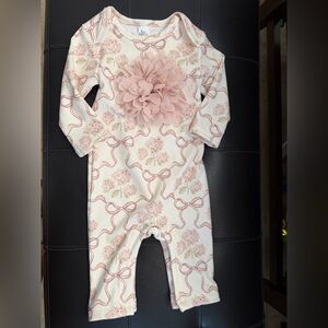 Baby Essentials Pink Floral Bow Footie One-Piece with Front Flower